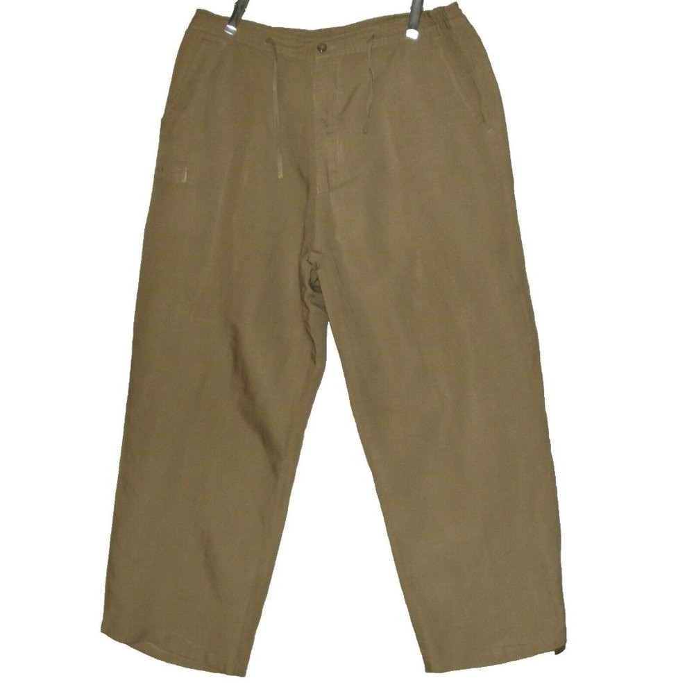 LINEA UOMO Men’s Pants 38 x 29" Khaki Tan 55% Linen 45% Viscose Lightweight